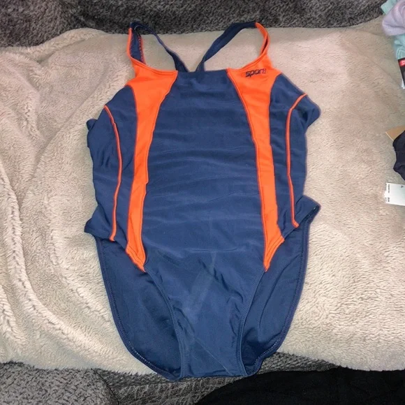 NWT Sporti Piped Splice Wide Strap One Piece Swimsuit, size 40 - Picture 1 of 12